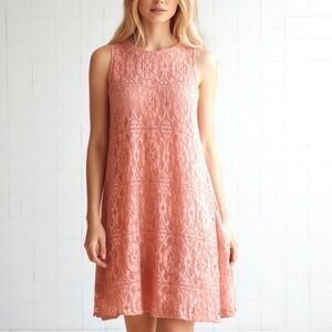 Free People‎ Pink Crochet Lace Open Back Mini Dress Size Small